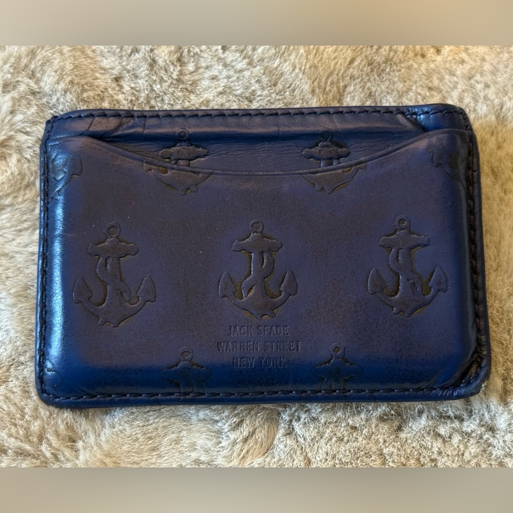 Jack Spade Embossed Anchor Card Holder - Dark Blue